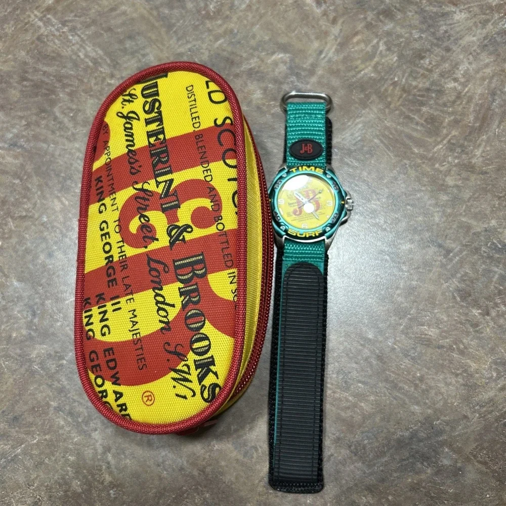 Vintage J&B Rare Scotch Whisky Time Surf Watch Teal Yellow Retro Sport Case